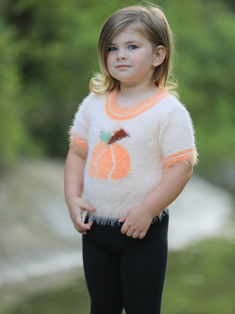 Fall Pumpkin Orange Girls Pullover Sweater - 2