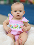 Turtle Girls Romper Pink Stripe Ruffle Strap Smocked - 1
