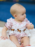 Western Horse Embroidered Smocked Plaid Baby Girl Romper - 1