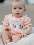 Western Horse Embroidery Girls Romper Lace Petals Collar Puff Sleeve - 5
