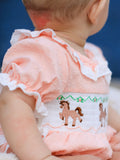 Western Horse Embroidery Girls Romper Lace Petals Collar Puff Sleeve - 3