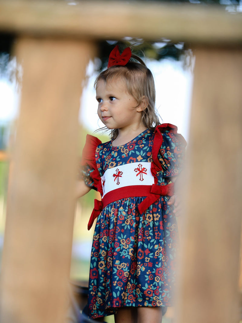 Vintage Floral Smocked Church Christ Bishop Christening Girl Dress - 4