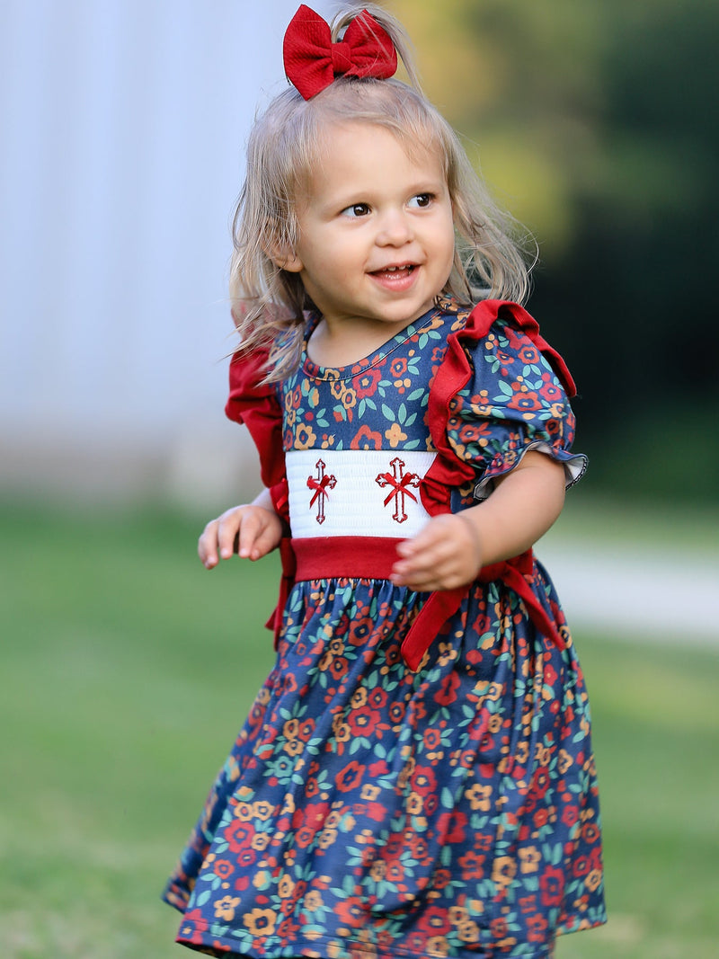 Vintage Floral Smocked Church Christ Bishop Christening Girl Dress - 5