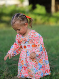 Fall Halloween & Thanksgiving Pumpkin Bow Smock Embroidered Floral Dress - 1