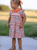 Fall Floral Smocked Petals Collar Girls Dress - 2