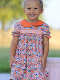 Fall Floral Smocked Petals Collar Girls Dress - 1