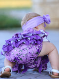Fall Lavender Floral Print Girls Long Sleeve Romper - 5