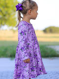 Fall Lavender Floral Print Girls Long Sleeve Twirl Dress - 5