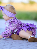 Fall Lavender Floral Print Girls Long Sleeve Romper - 4