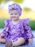 Fall Lavender Floral Print Girls Long Sleeve Romper - 3