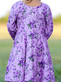 Fall Lavender Floral Print Girls Long Sleeve Twirl Dress - 2