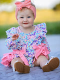 Unicorn Floral Print Girls Long Sleeve Romper - 6