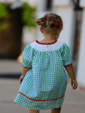 Back To School Girls Green Plaid Smocking Dress - 3