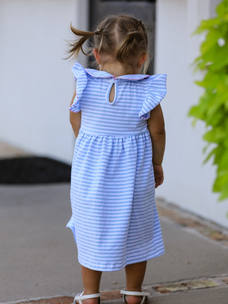 Back To School Girls Stripe Pencil Applique Bow Dress - 6