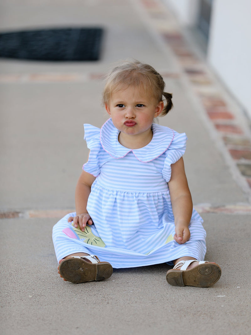 Back To School Girls Stripe Pencil Applique Bow Dress - 5