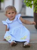 Back To School Girls Stripe Pencil Applique Bow Dress - 3