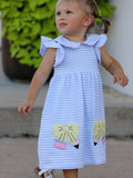 Back To School Girls Stripe Pencil Applique Bow Dress - 1