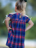 Navy Red Christmas Plaid Wreath Embroidered Girl Dress - 5
