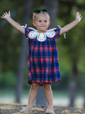 Navy Red Christmas Plaid Wreath Embroidered Girl Dress - 4