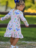 Fall Farm Chicken Print Girls Ruffle Hem Twirl Dress - 3