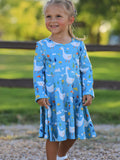 Fall Goose Print Girls Long Sleeve Twirl Dress - 5