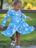 Fall Goose Print Girls Long Sleeve Twirl Dress - 1