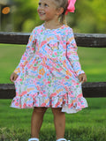 Fall Butterfly Floral Print Girls Ruffle Hem Twirl Dress - 2