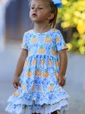 Fall Girls Pumpkin Patch Dress Lace Trim with Pockets - 1