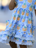 Fall Girls Pumpkin Patch Dress Lace Trim with Pockets - 2
