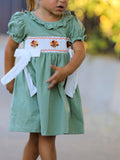 Fall Thanksgiving Chicken Smock Embroidered Green  Baby Girl Dress - 5