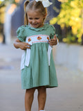 Fall Thanksgiving Chicken Smock Embroidered Green  Baby Girl Dress - 6