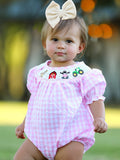 Farm Pink Smocking Embroidered Girls Romper - 3