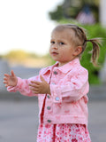 Pink Fall Girls Butterfly Print Denim Top - 2