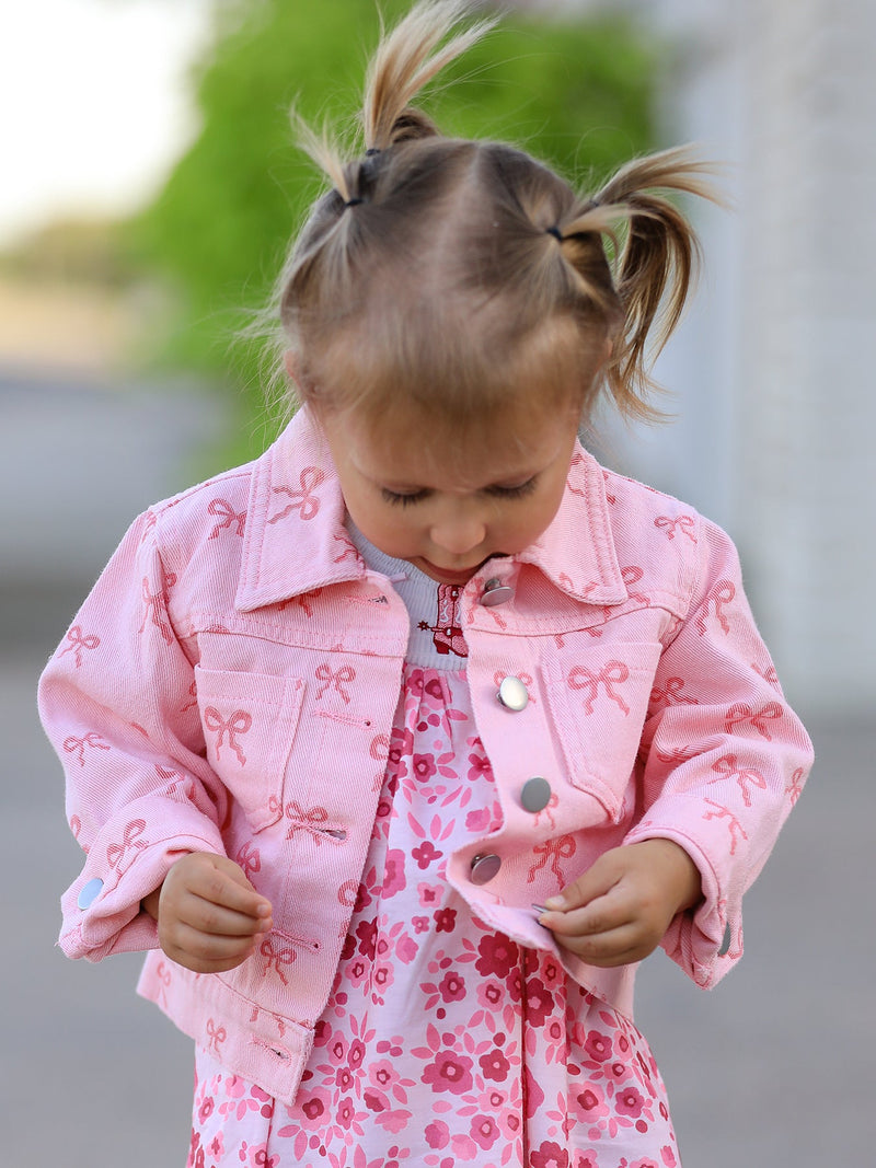 Pink Fall Girls Butterfly Print Denim Top - 4