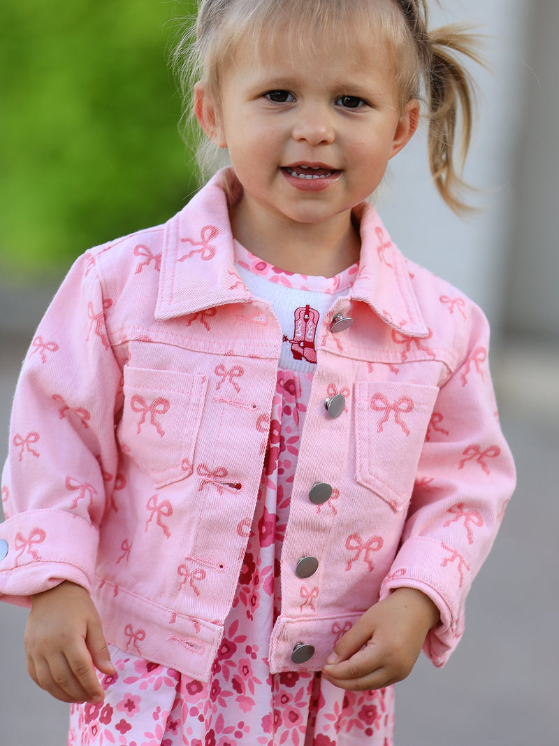 Pink Fall Girls Butterfly Print Denim Top - 1