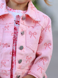 Pink Fall Girls Butterfly Print Denim Top - 5