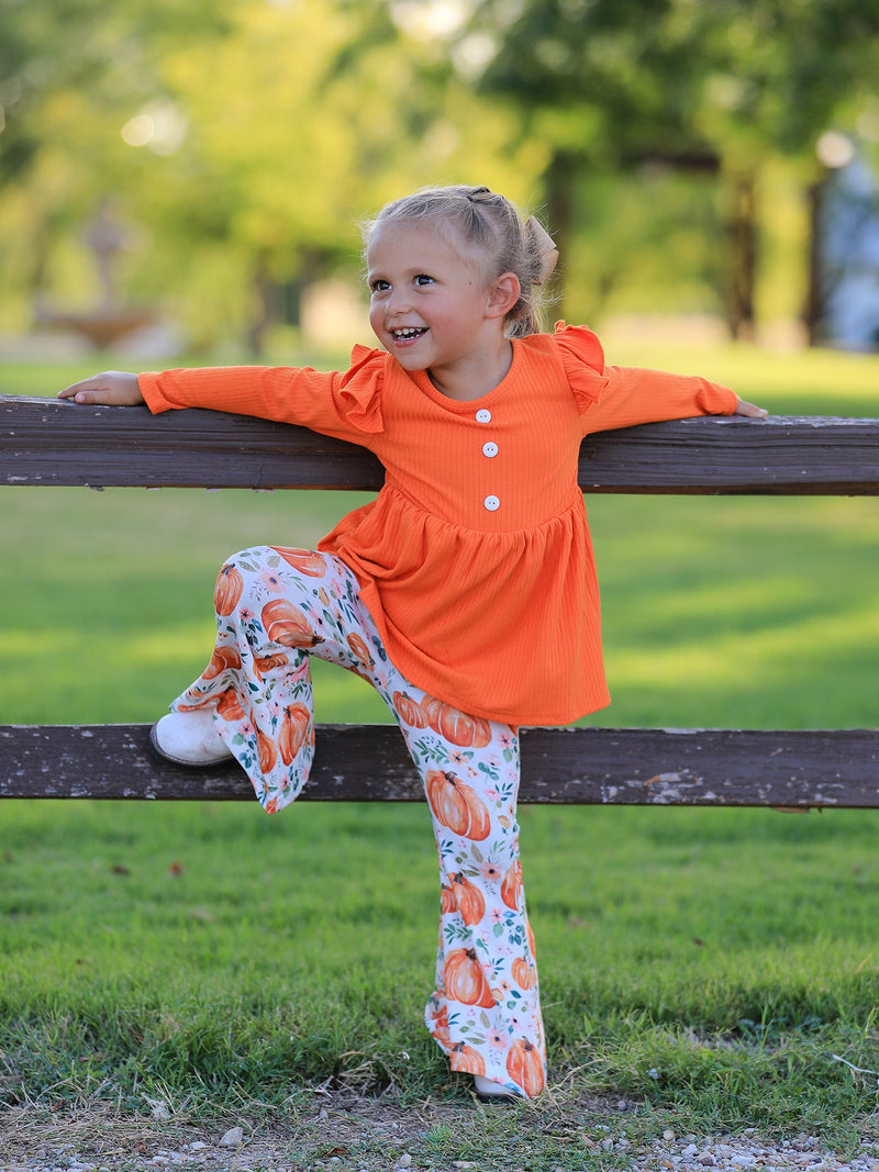 Girls Fall Pumpkin Print Set - 2