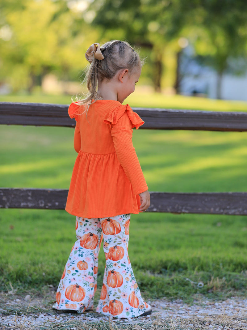 Girls Fall Pumpkin Print Set - 3