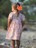 Peach Bow Smocked Floral Girl Dress - 4