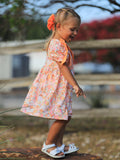 Peach Bow Smocked Floral Girl Dress - 5