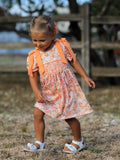 Peach Bow Smocked Floral Girl Dress - 3