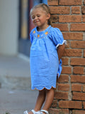 Blue Fall Thanksgiving&Halloween Pumpkin Smock Embroidery Lace Baby Girl Dress - 2