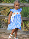 Fall Thanksgiving& Halloween Blue Pumpkin Smock Embroidery Baby Girl Dress - 6