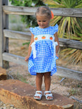 Fall Thanksgiving& Halloween Blue Pumpkin Smock Embroidery Baby Girl Dress - 3