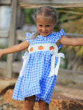 Fall Thanksgiving& Halloween Blue Pumpkin Smock Embroidery Baby Girl Dress - 5