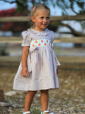 Fall Thanksgiving Pumpkin Embroidery Smock Plaid Girls Dress - 1