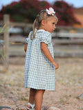 Fall Halloween & Thanksgiving Pumpkin Applique Plaid Green Girls Dress - 4