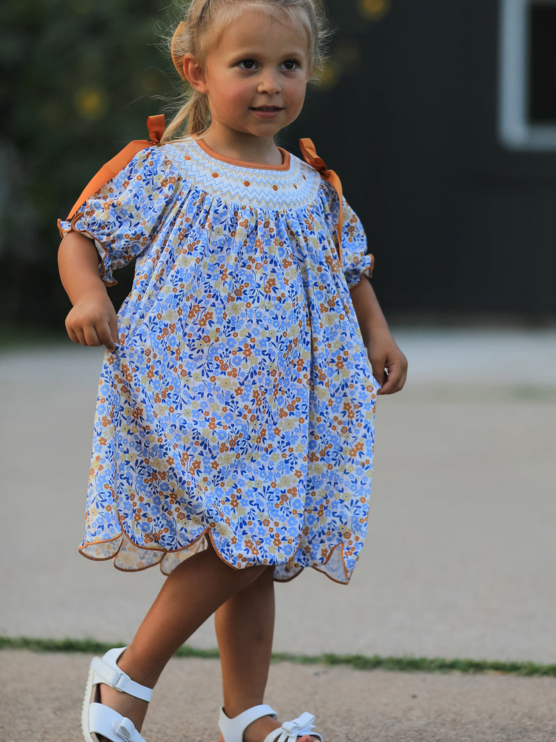 Fall Floral Smocked Girls Dress - 2