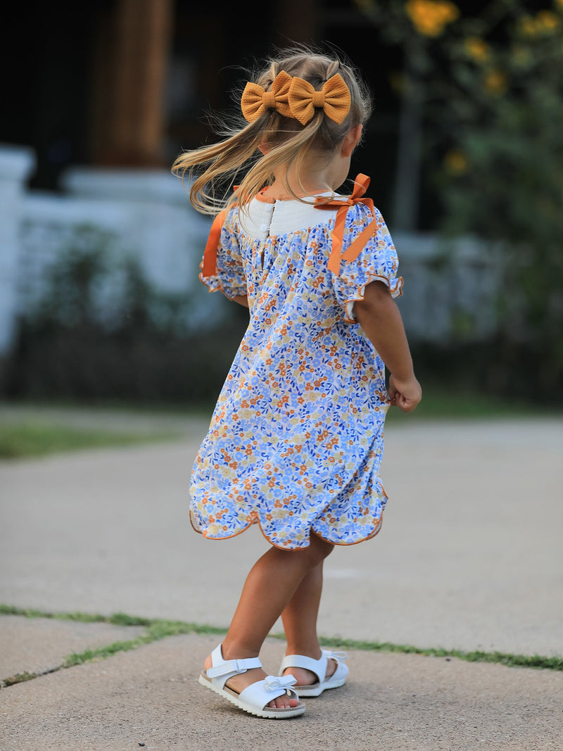 Fall Floral Smocked Girls Dress - 4
