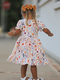 Fall Floral Puff Sleeve Ruffle Girls Dress - 5